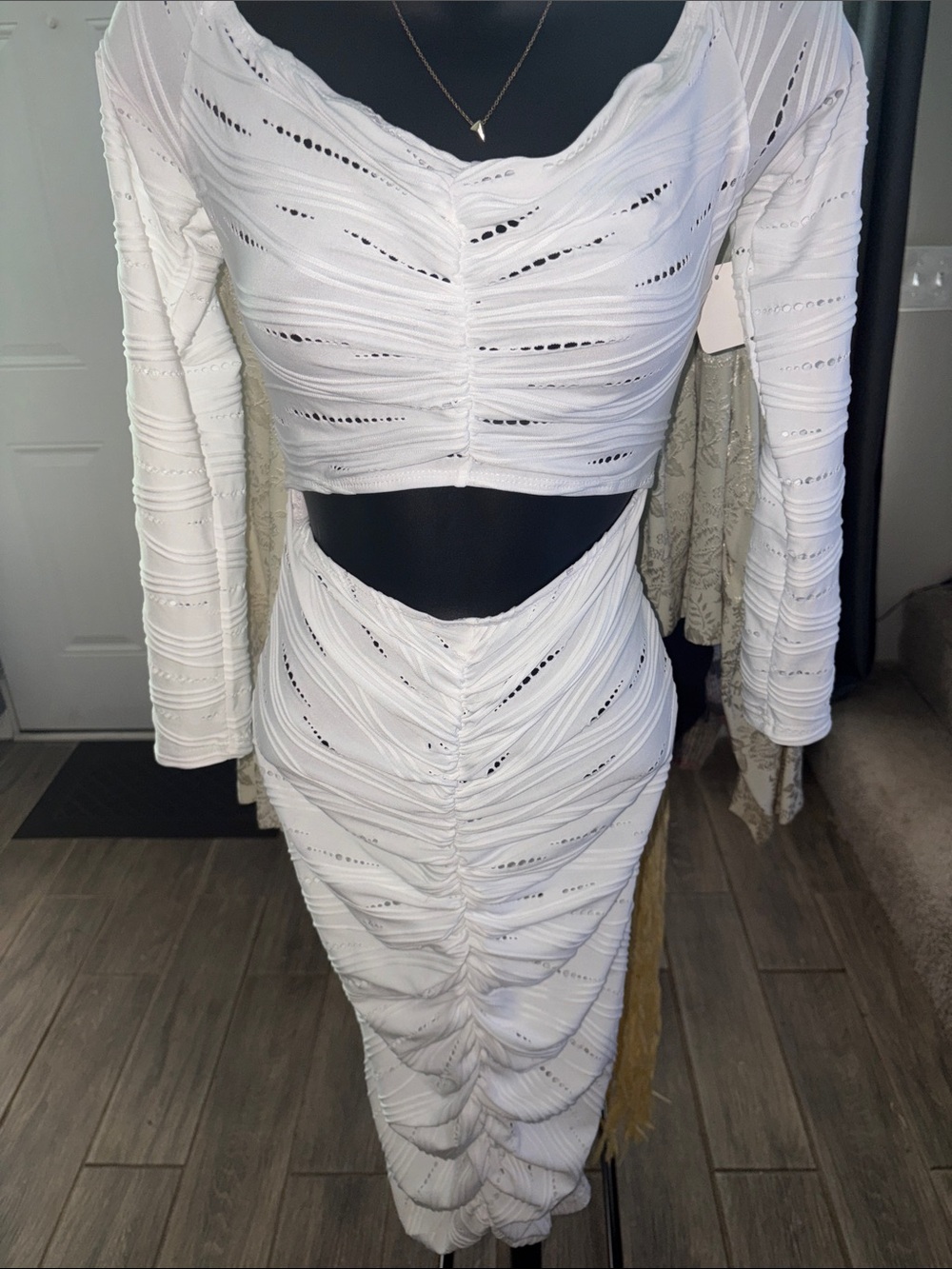 White Ruched Cutout Midi Dress - Women Large